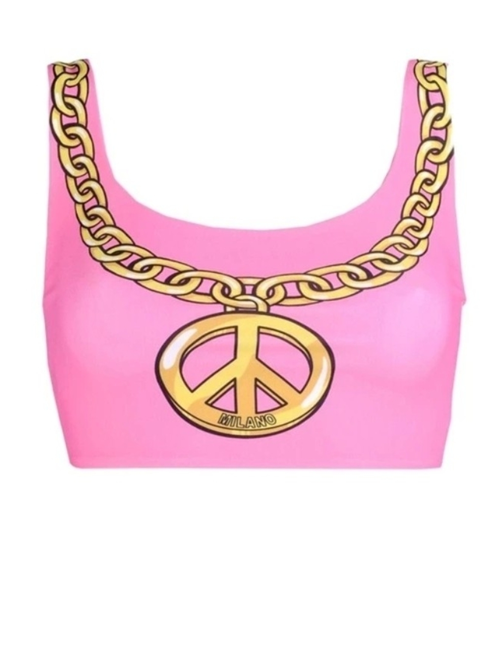 Moschino SS15 Pink Milano Peace Sign Chain-Print Crop Tank Top